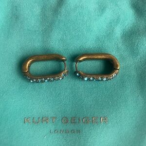 Kurt Geiger Pave Crystal Oval Aqua Blue Hoop Earrings